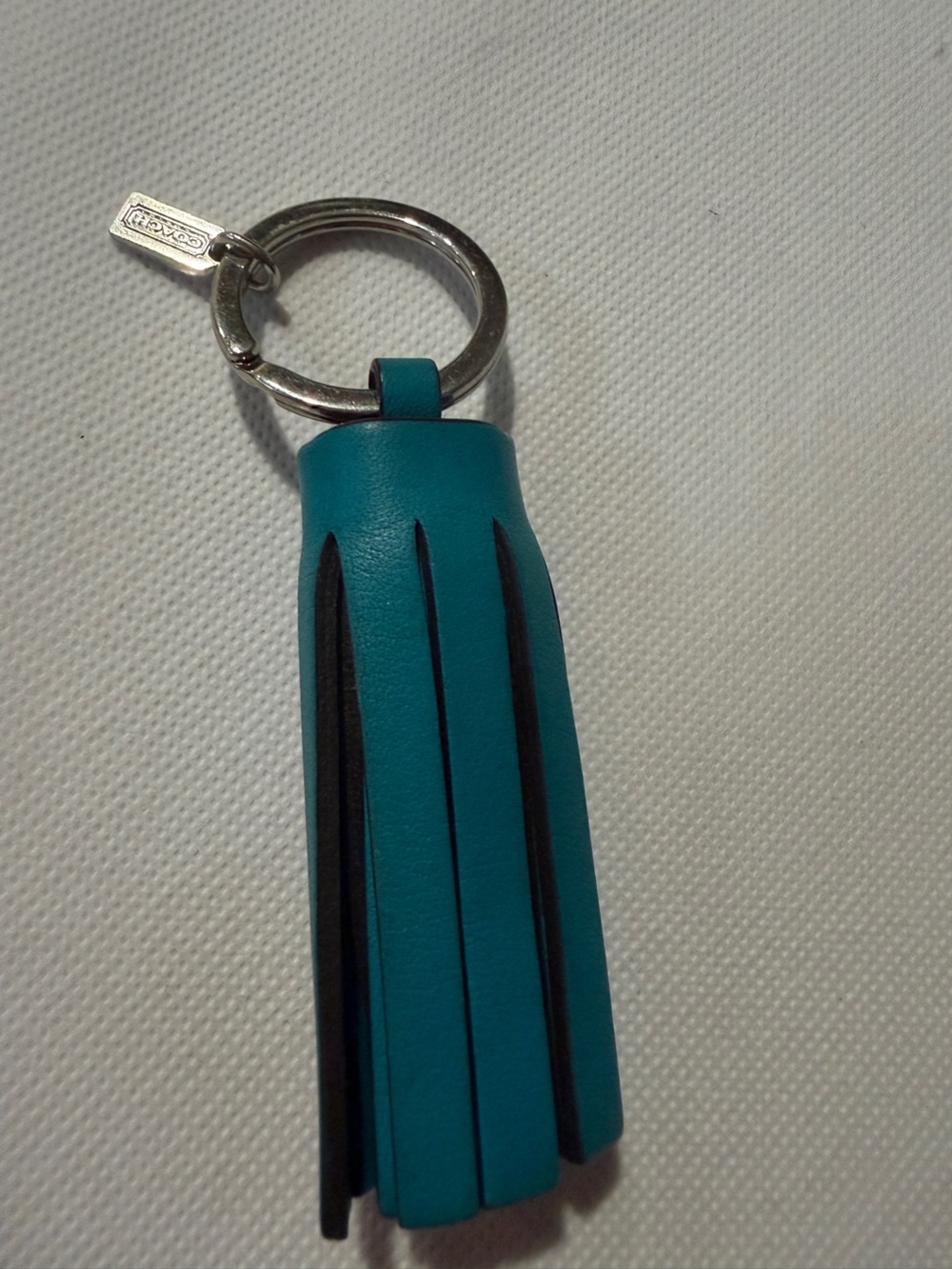 Coach Teal Leather tassel Key charm